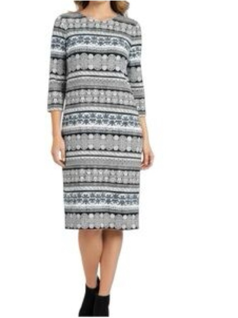 J McLaughlin Catalina Cloth Blue Patterned 3/4 Sleeve Dress Size Large
